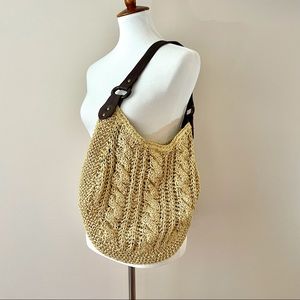 GAP straw cable knit bag, lined, leather strap